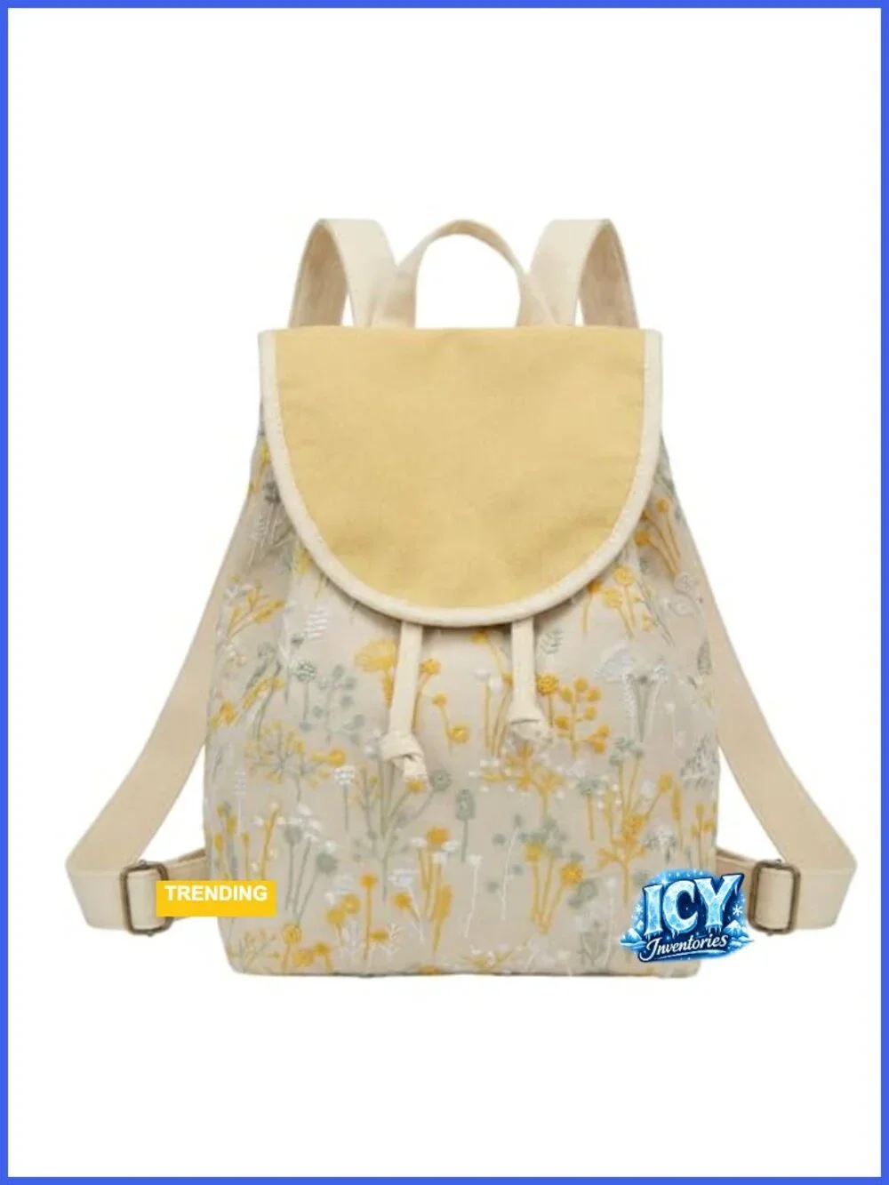 Embroidered Canvas Backpack Purse with Floral Design for Women